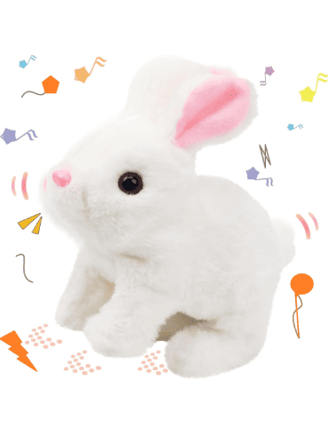 Hopping Walking Bunny Toy with Sounds, Jumping Rabbit Wiggling Ears, Twitching Mouth and Nose, Educational Interactive Bunny Rabbit Toy for Baby Kids